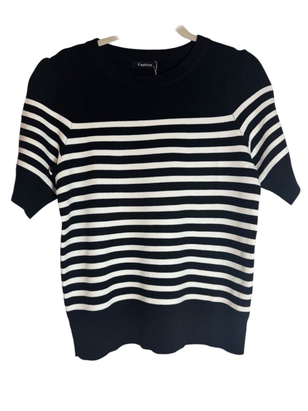 NWT Fashion Black & White Striped Short Sleeve Knit Small Top